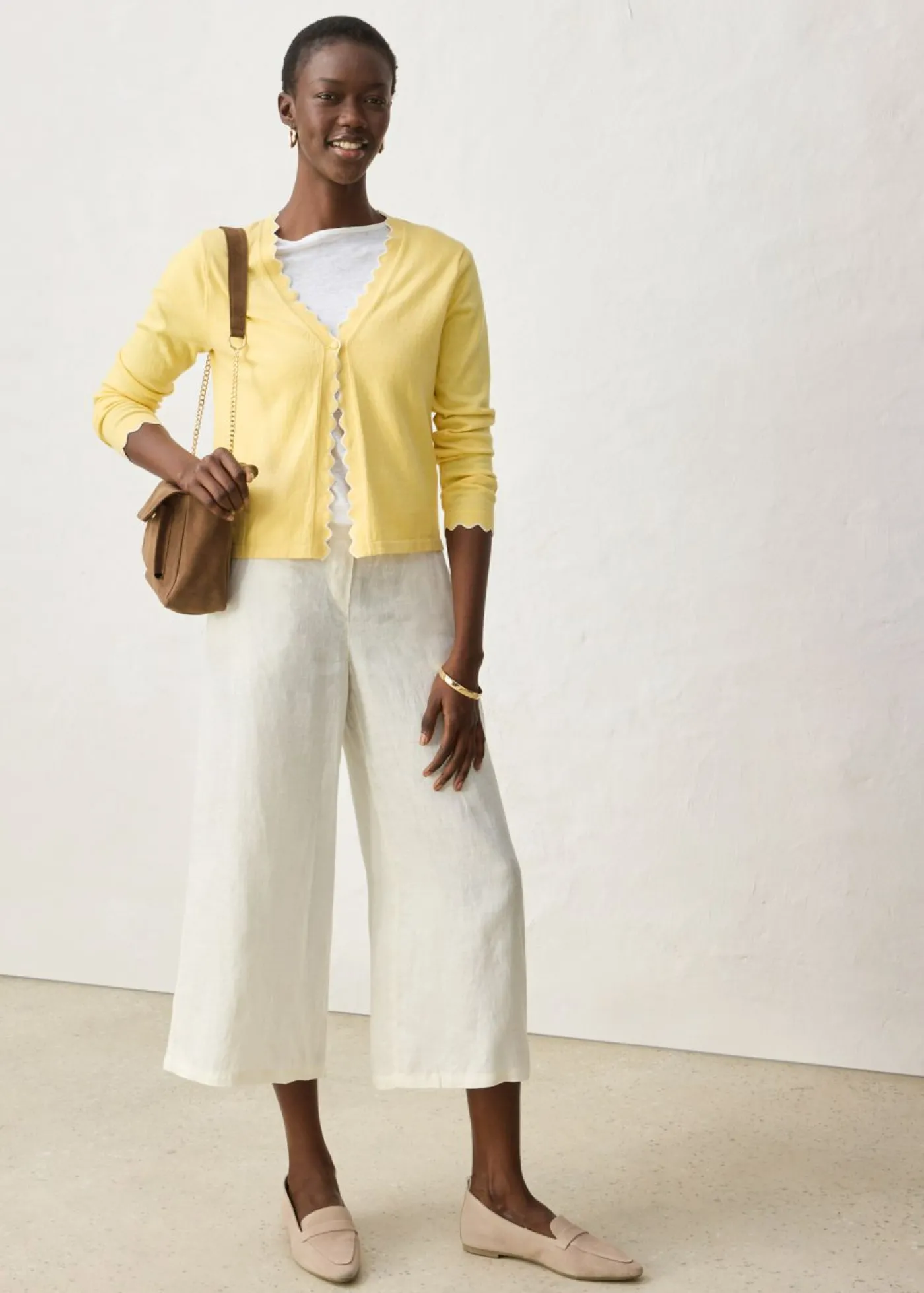 bonprix bonprix Chaqueta de punto con contenido de seda Amarillo claro-blanco lana Hot