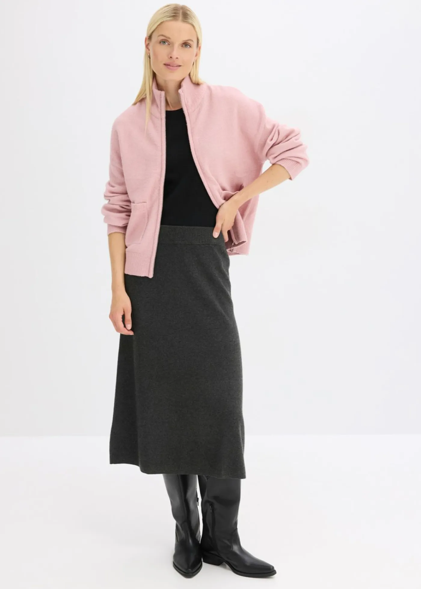 bonprix bonprix Chaqueta de punto con cremallera Rosa ceniza Online