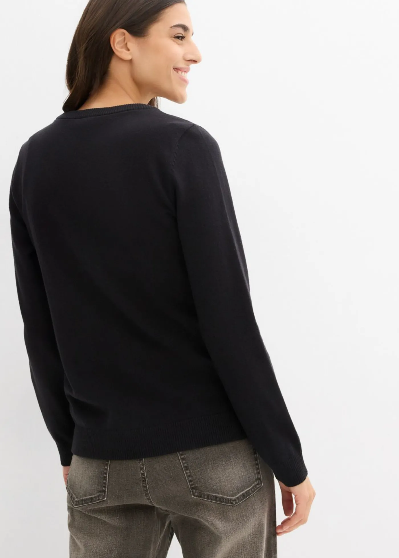 bonprix bonprix Chaqueta de punto con cuello redondo Negro Online