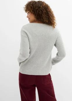 bonprix bonprix Chaqueta de punto con detalle de lazo Gris claro jaspeado Discount