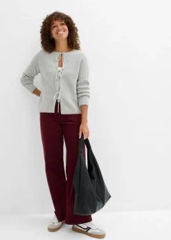 bonprix bonprix Chaqueta de punto con detalle de lazo Gris claro jaspeado Discount