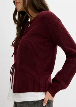 bonprix bonprix Chaqueta de punto con detalle de lazo mora oscuro Hot