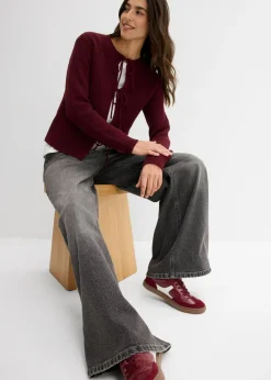 bonprix bonprix Chaqueta de punto con detalle de lazo mora oscuro Hot