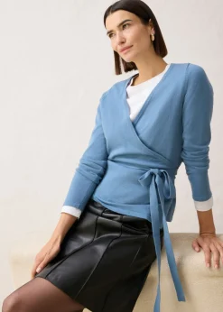 bonprix bonprix Chaqueta de punto con diseño cruzado Azul ola