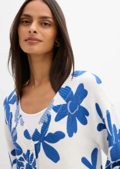 bonprix bonprix Chaqueta de punto con estampado de flores blanco lana-azul provenzal-azul ártico Outlet