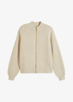 bonprix bonprix Chaqueta de punto con patrón trenzado Beige jaspeado Best