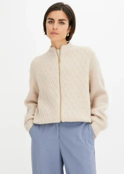 bonprix bonprix Chaqueta de punto con patrón trenzado Beige jaspeado Best