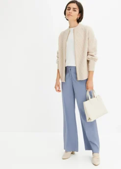 bonprix bonprix Chaqueta de punto con patrón trenzado Beige jaspeado Best