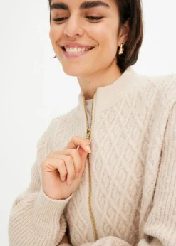 bonprix bonprix Chaqueta de punto con patrón trenzado Beige jaspeado Best