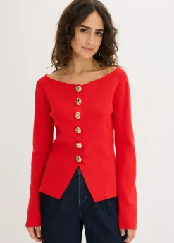 bonprix bonprix Chaqueta de punto con peplum y botones decorativos fresa Outlet