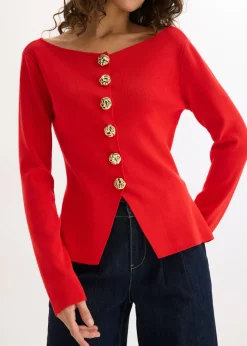 bonprix bonprix Chaqueta de punto con peplum y botones decorativos fresa Outlet