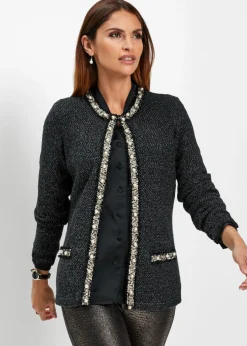 bonprix bonprix Chaqueta de punto con perlas Negro New