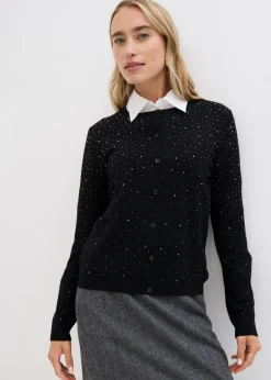 bonprix bonprix Chaqueta de punto con piedras brillantes Negro New