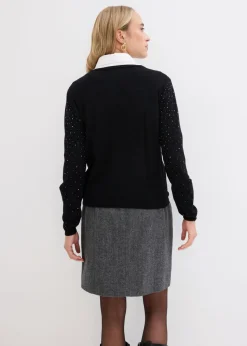 bonprix bonprix Chaqueta de punto con piedras brillantes Negro New