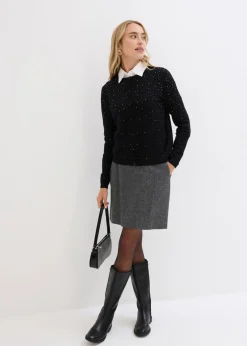 bonprix bonprix Chaqueta de punto con piedras brillantes Negro New
