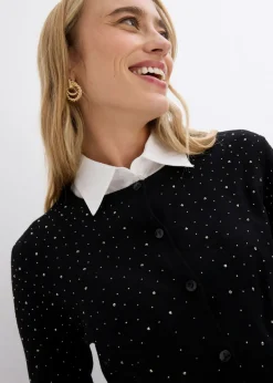 bonprix bonprix Chaqueta de punto con piedras brillantes Negro New