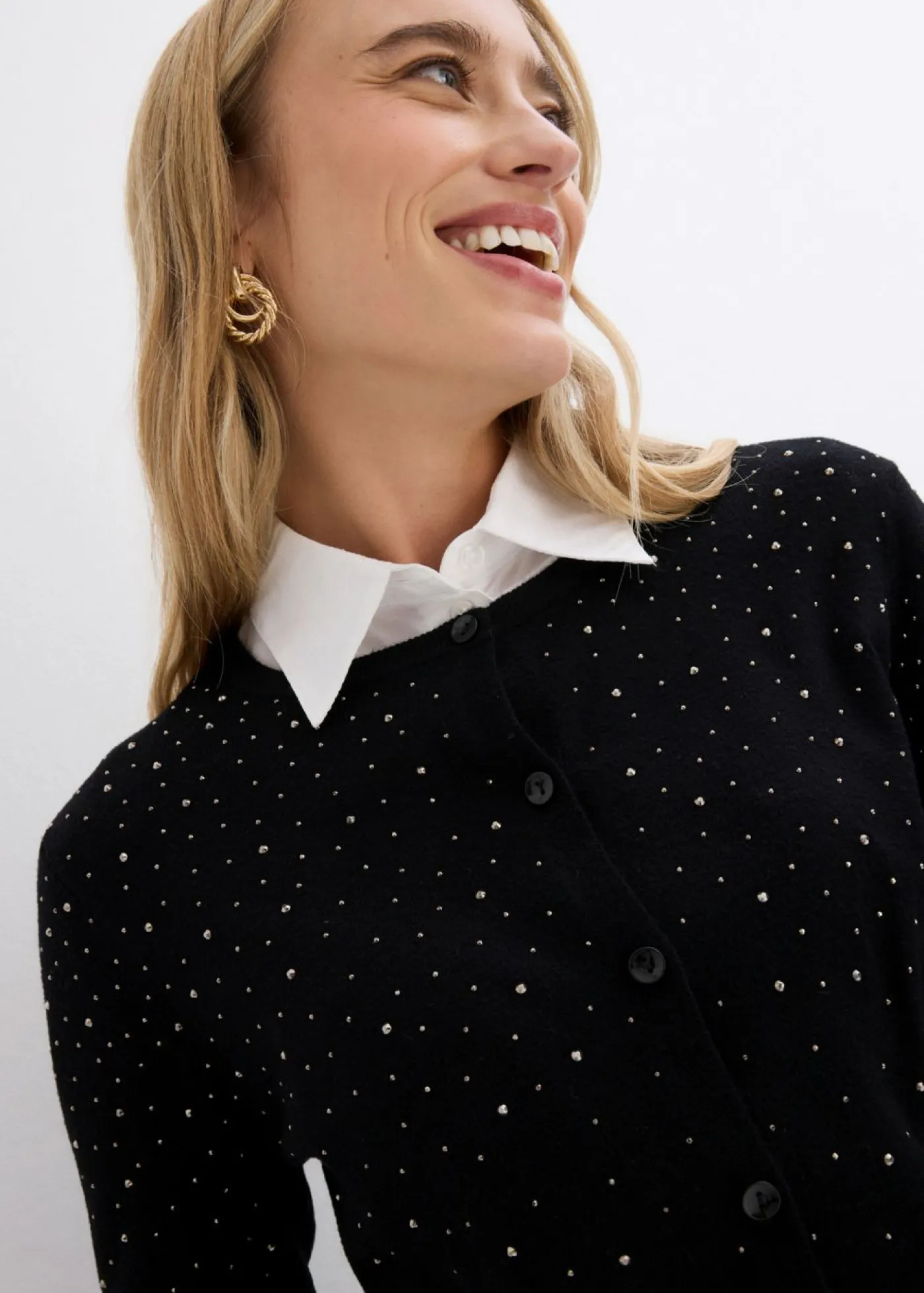 bonprix bonprix Chaqueta de punto con piedras brillantes Negro New