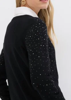 bonprix bonprix Chaqueta de punto con piedras brillantes Negro New