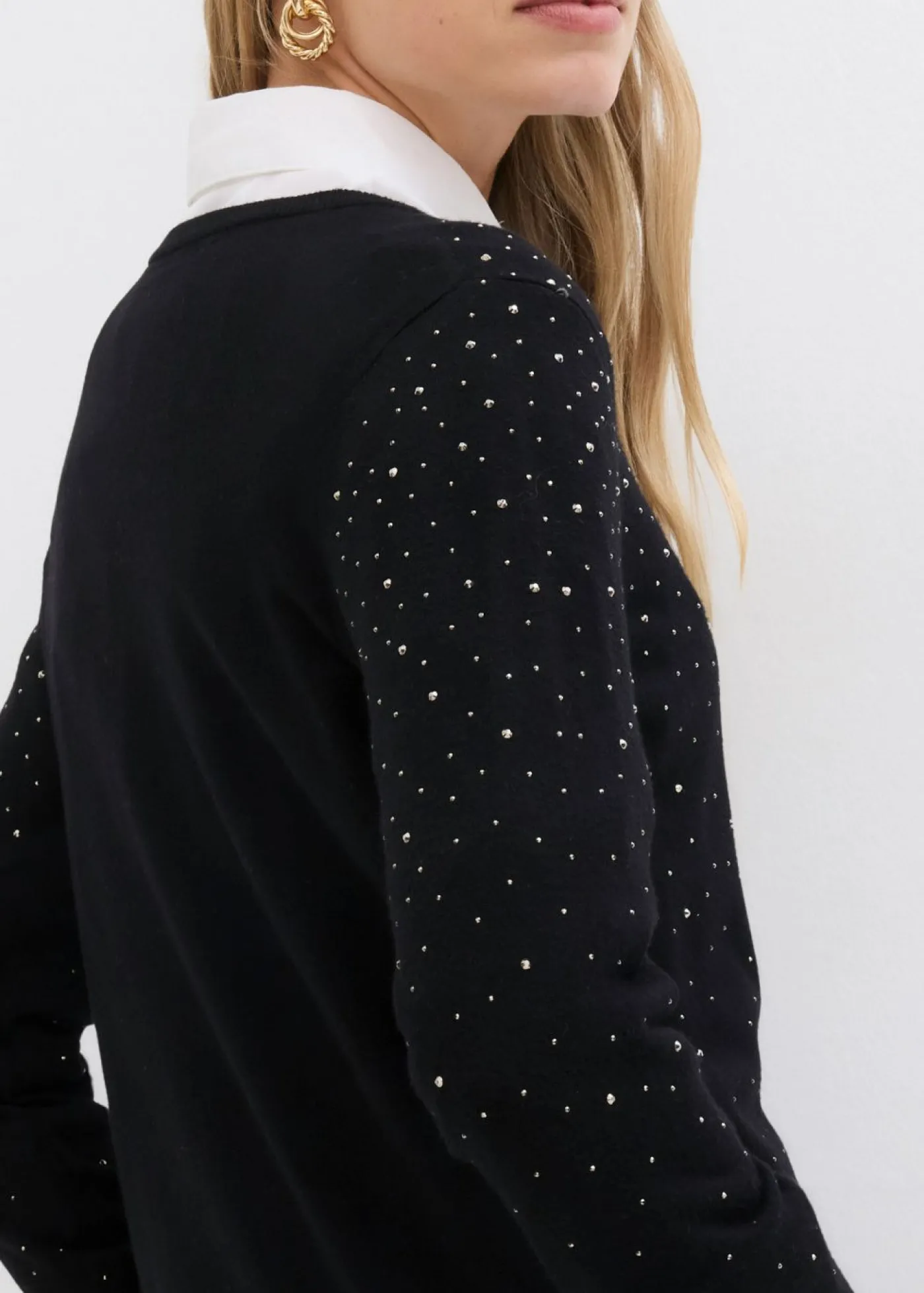 bonprix bonprix Chaqueta de punto con piedras brillantes Negro New