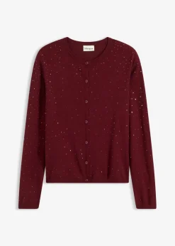 bonprix bonprix Chaqueta de punto con piedras brillantes rojo avellana Discount