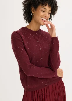 bonprix bonprix Chaqueta de punto con piedras brillantes rojo avellana Discount