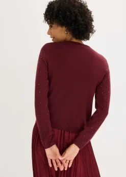 bonprix bonprix Chaqueta de punto con piedras brillantes rojo avellana Discount