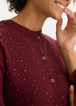 bonprix bonprix Chaqueta de punto con piedras brillantes rojo avellana Discount