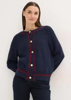 bonprix bonprix Chaqueta de punto con rayas en contraste azul marino/rojo rubí Online