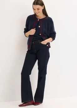 bonprix bonprix Chaqueta de punto con rayas en contraste azul marino/rojo rubí Online