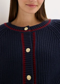 bonprix bonprix Chaqueta de punto con rayas en contraste azul marino/rojo rubí Online