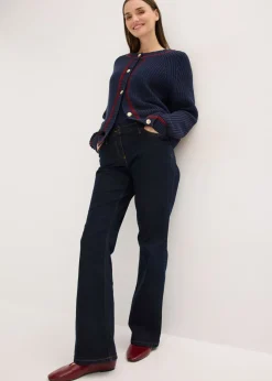 bonprix bonprix Chaqueta de punto con rayas en contraste azul marino/rojo rubí Online