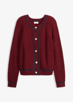 bonprix bonprix Chaqueta de punto con rayas en contraste rojo rubí-azul marino Hot