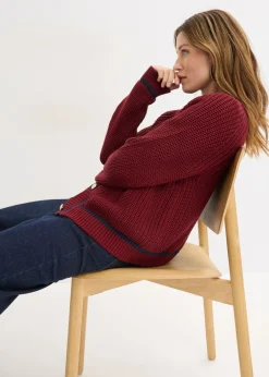 bonprix bonprix Chaqueta de punto con rayas en contraste rojo rubí-azul marino Hot