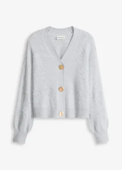 bonprix bonprix Chaqueta de punto con textura gris claro jaspeado moteado Discount
