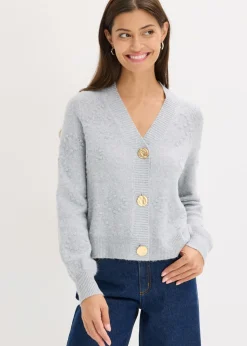 bonprix bonprix Chaqueta de punto con textura gris claro jaspeado moteado Discount