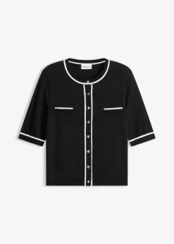 bonprix bonprix Chaqueta de punto con viscosa Negro-blanco lana
