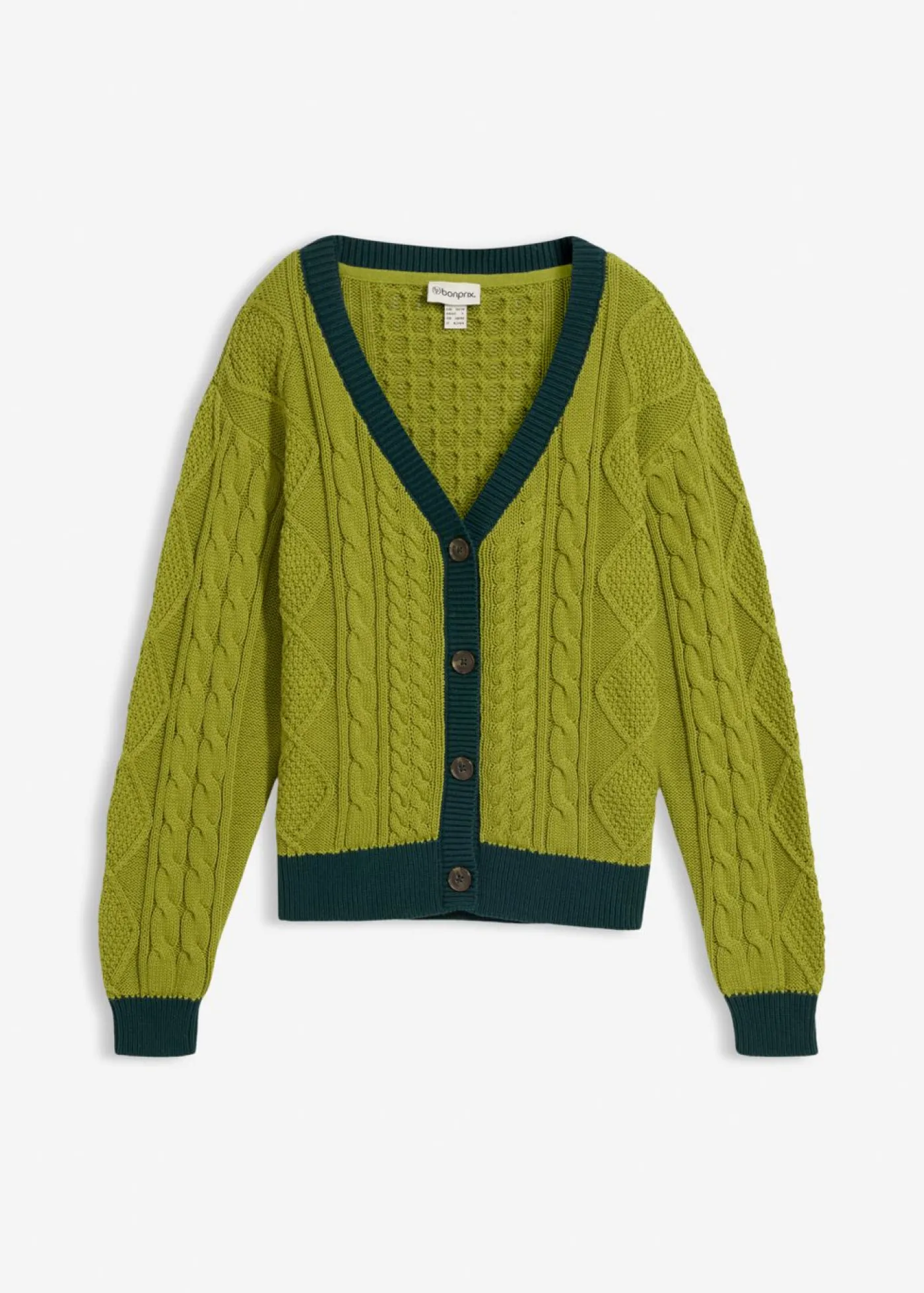 bonprix bonprix Chaqueta de punto de algodón puro musgo-verde intenso Clearance