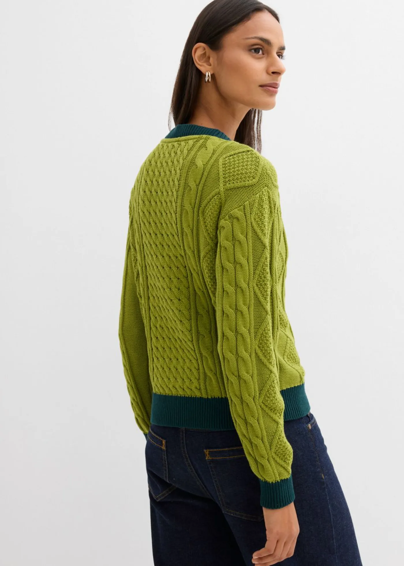 bonprix bonprix Chaqueta de punto de algodón puro musgo-verde intenso Clearance
