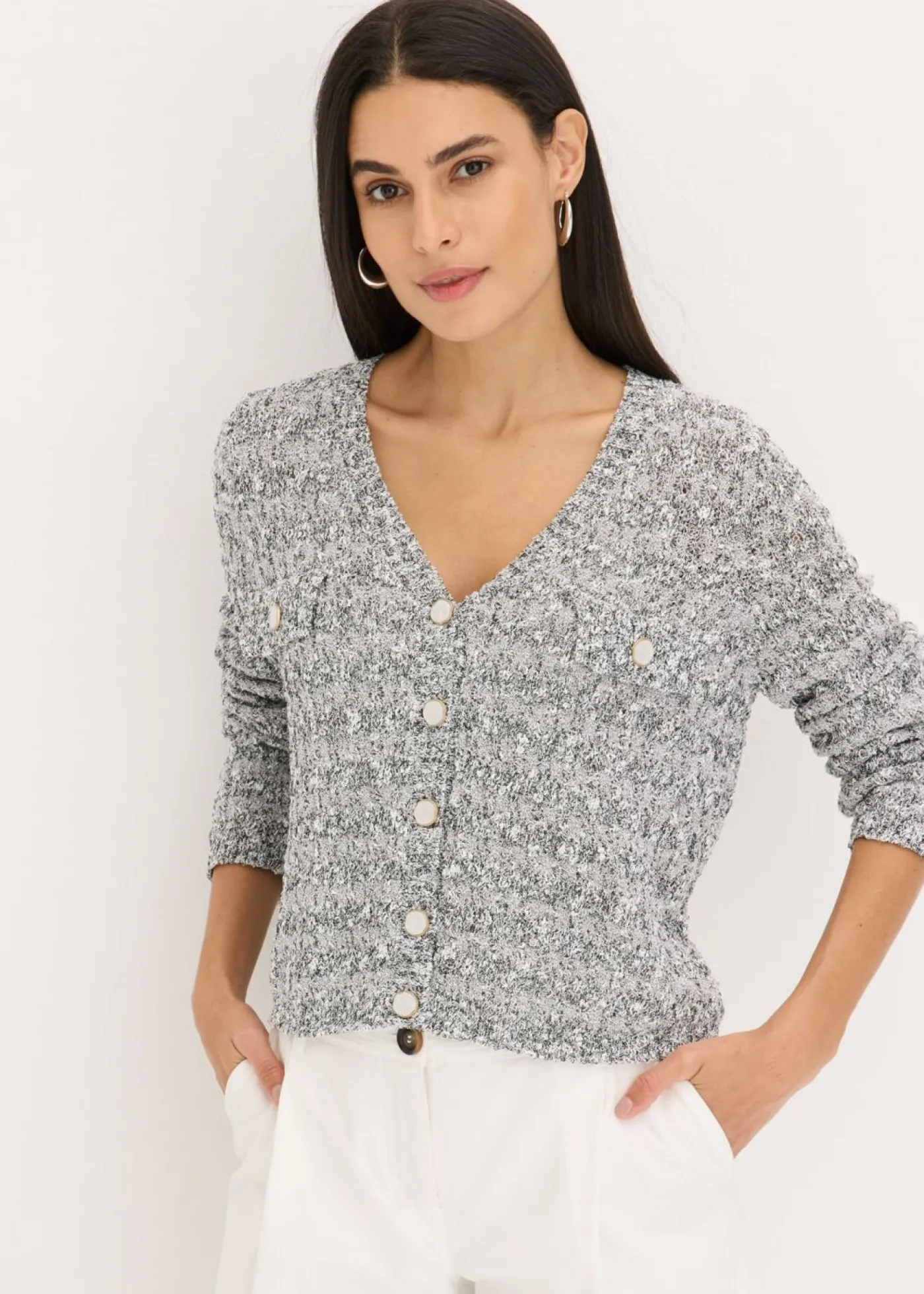 bonprix bonprix Chaqueta de punto de bouclé gris jaspeado moteado Outlet