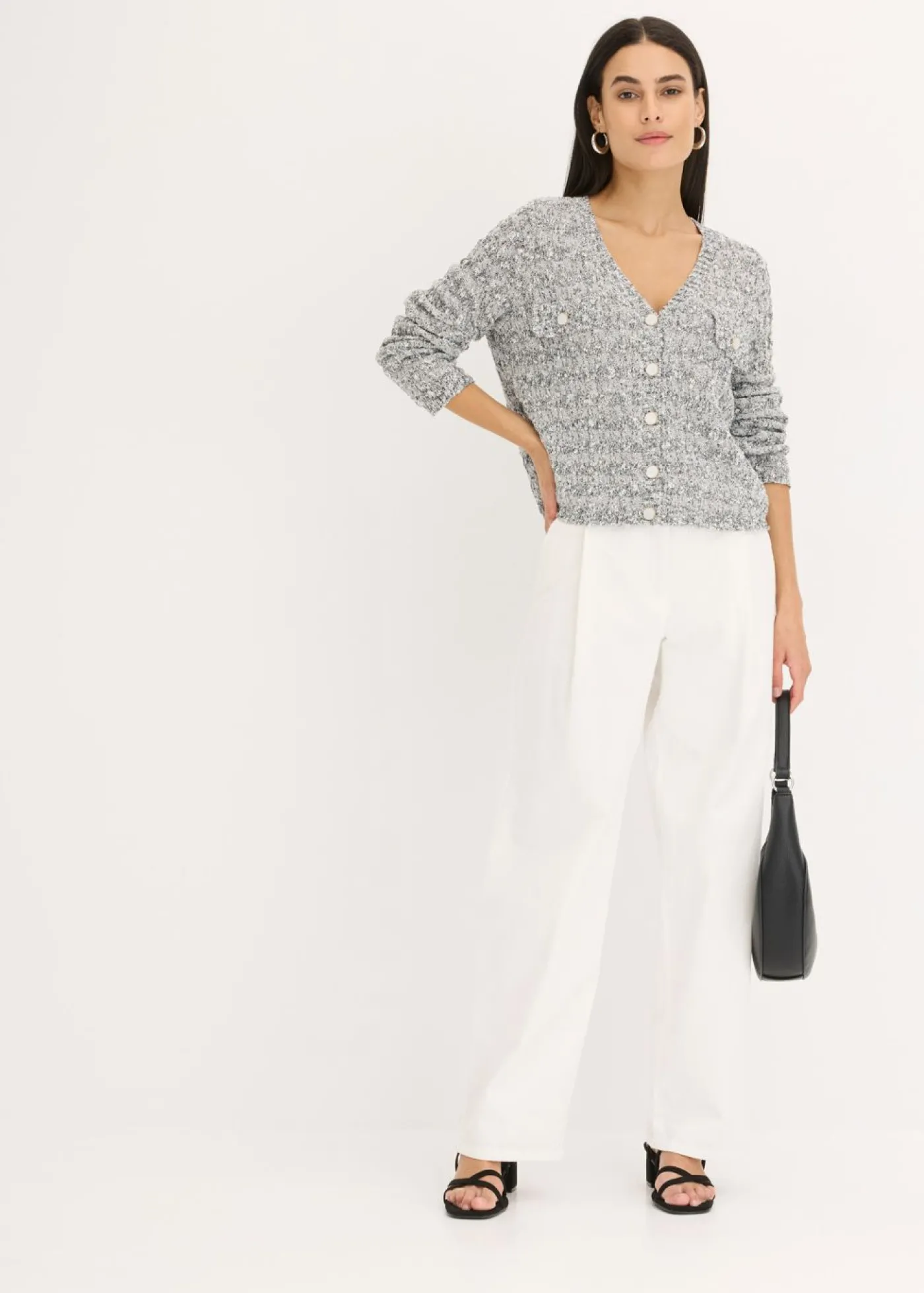 bonprix bonprix Chaqueta de punto de bouclé gris jaspeado moteado Outlet