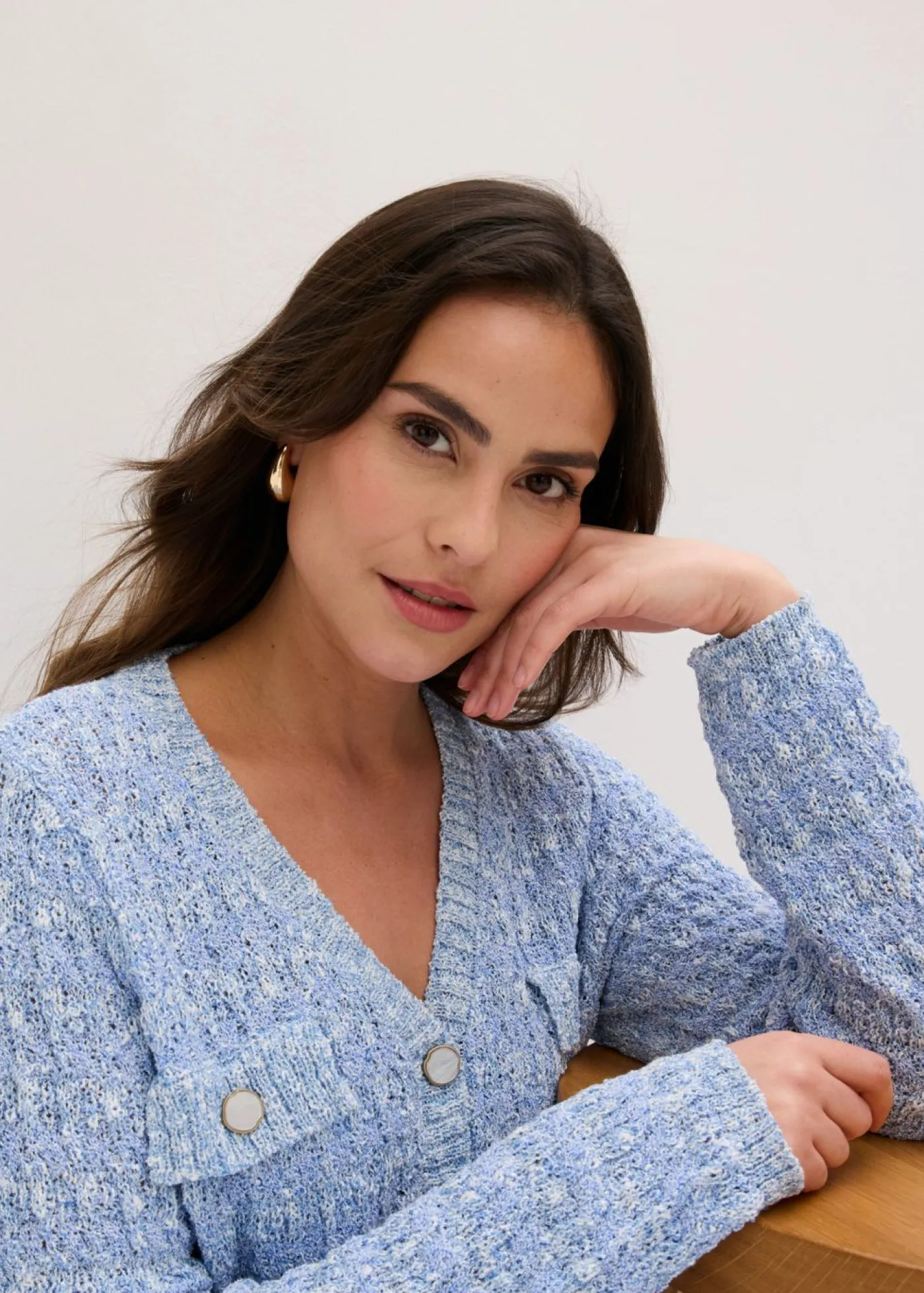 bonprix bonprix Chaqueta de punto de bouclé Azul provenzal jaspeado Outlet