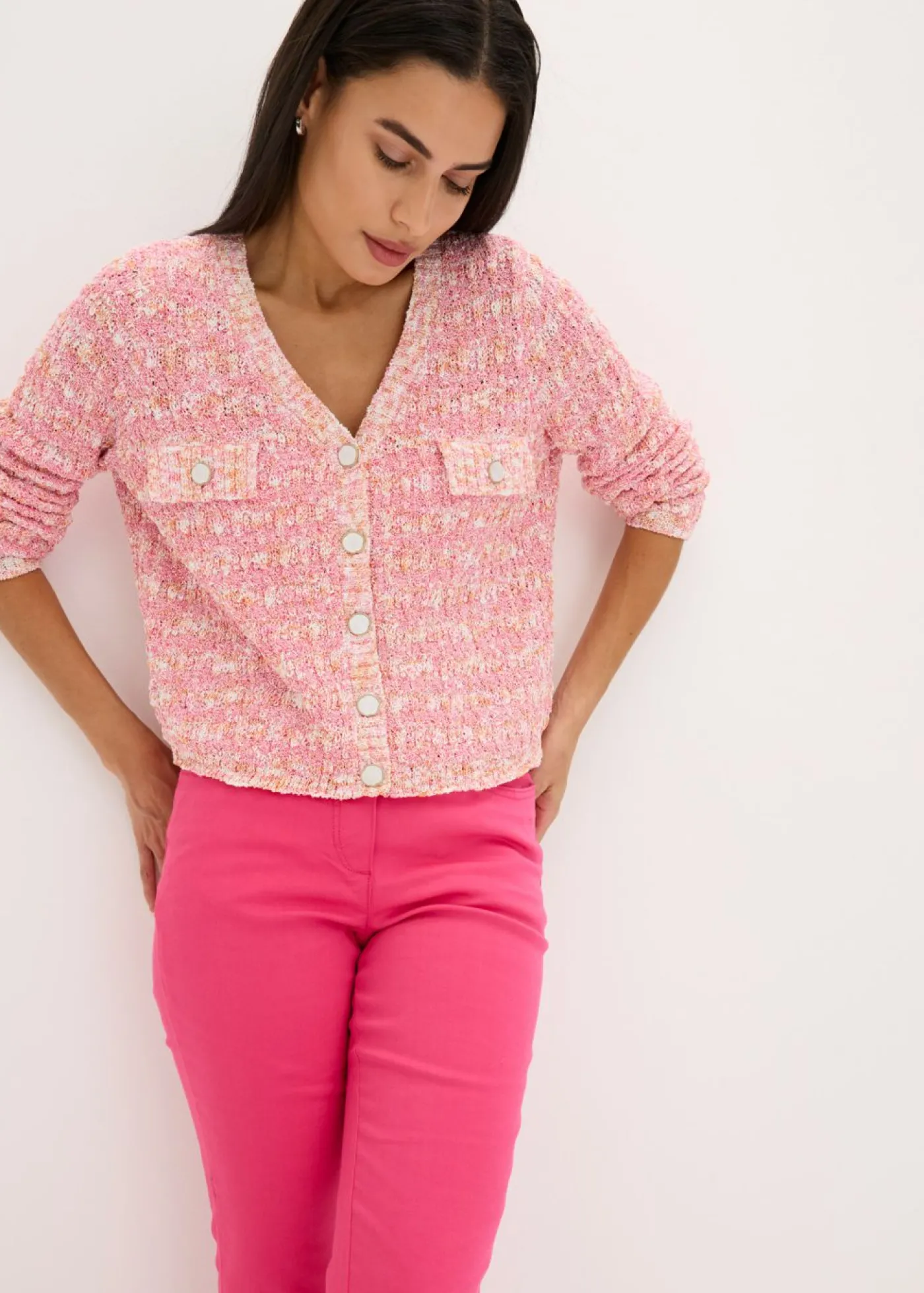 bonprix bonprix Chaqueta de punto de bouclé pink lady moteado
