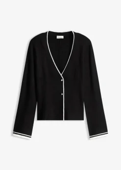 bonprix bonprix Chaqueta de punto de canalé de mezcla de viscosa Negro-blanco lana Outlet