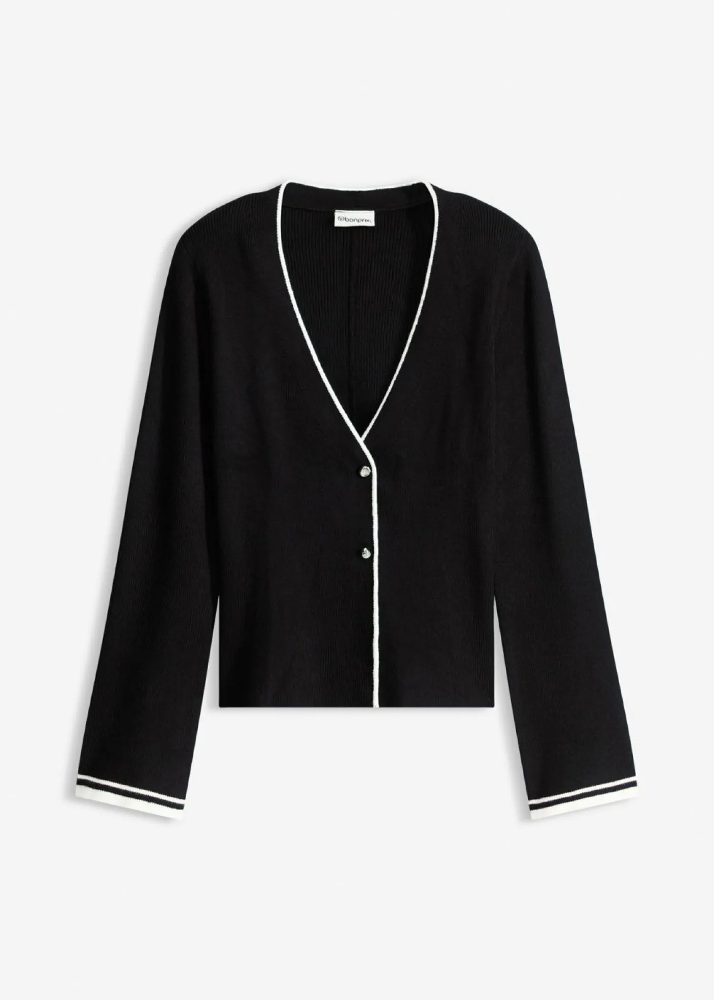 bonprix bonprix Chaqueta de punto de canalé de mezcla de viscosa Negro-blanco lana Outlet