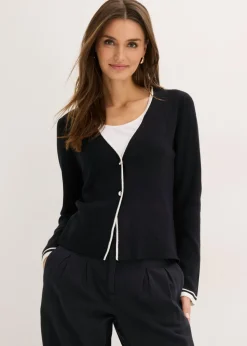 bonprix bonprix Chaqueta de punto de canalé de mezcla de viscosa Negro-blanco lana Outlet