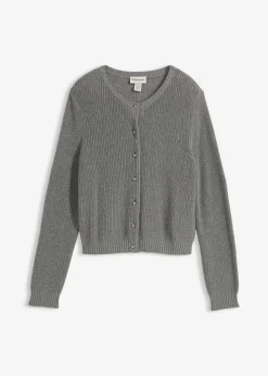 bonprix bonprix Chaqueta de punto de mezcla de lana con botones decorativos Gris jaspeado Discount