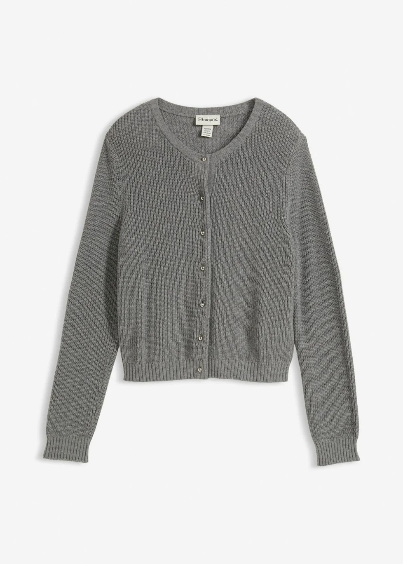 bonprix bonprix Chaqueta de punto de mezcla de lana con botones decorativos Gris jaspeado Discount