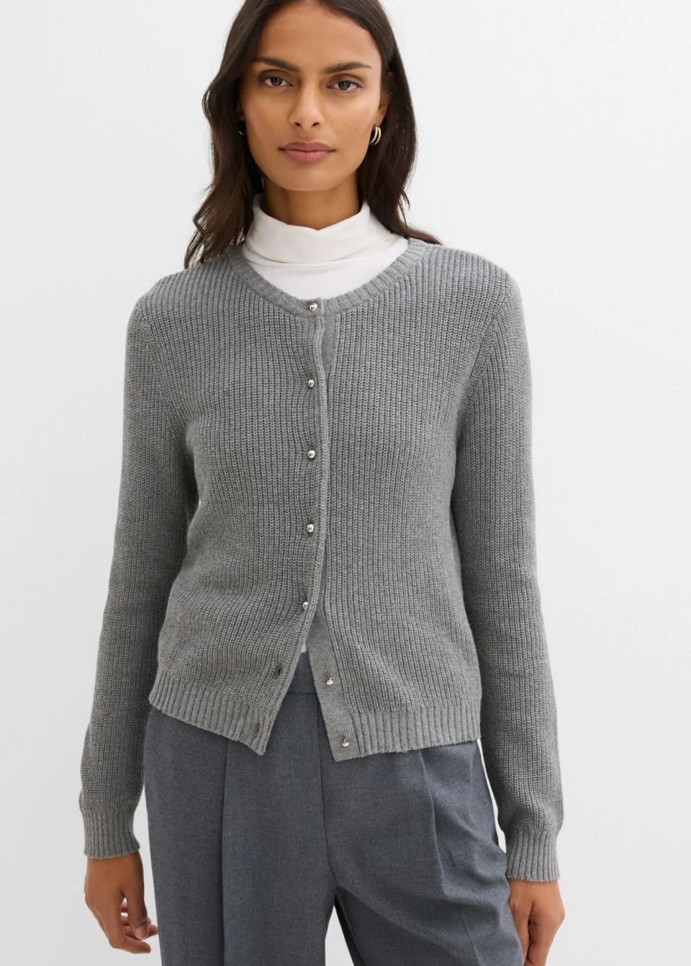 bonprix bonprix Chaqueta de punto de mezcla de lana con botones decorativos Gris jaspeado Discount