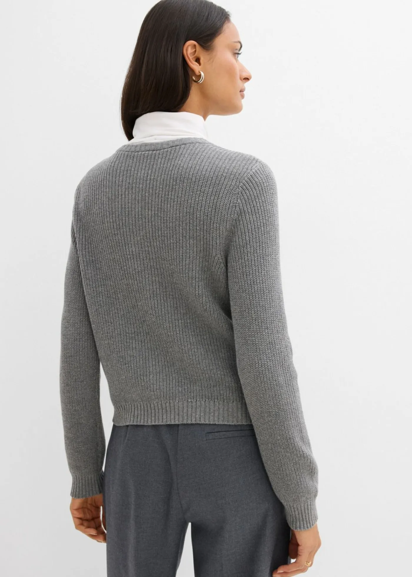 bonprix bonprix Chaqueta de punto de mezcla de lana con botones decorativos Gris jaspeado Discount