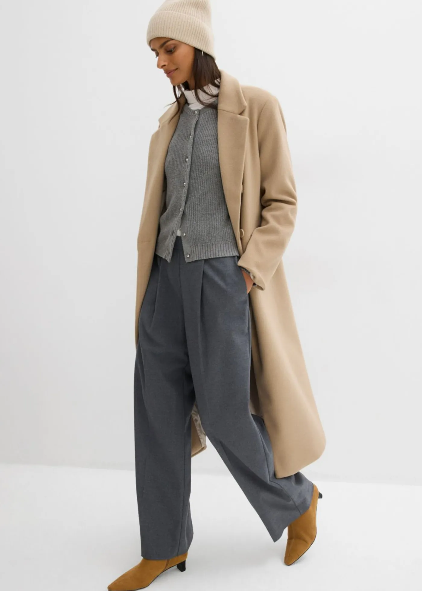 bonprix bonprix Chaqueta de punto de mezcla de lana con botones decorativos Gris jaspeado Discount
